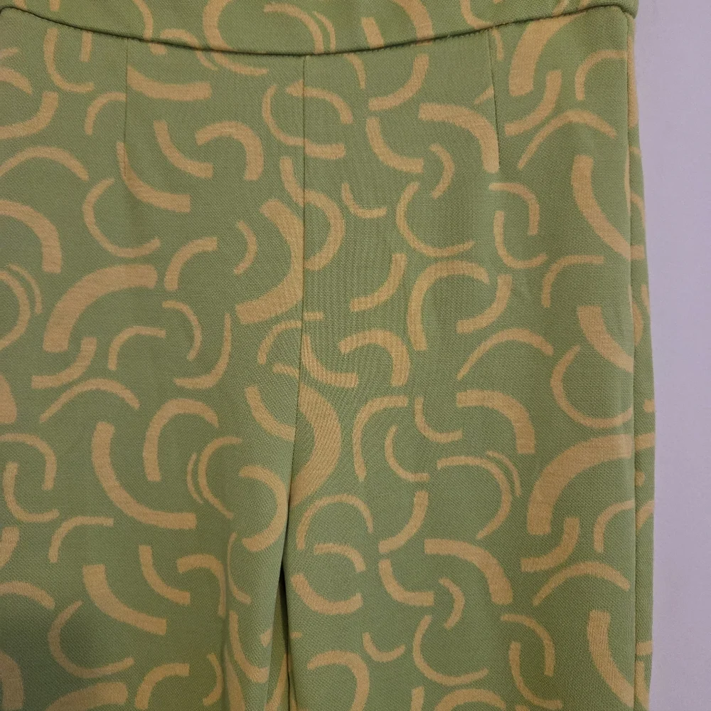 Zara Lime Green & Yellow Retro 70's Style Flared Jacquared Knit Pants NEW - Picture 6 of 9